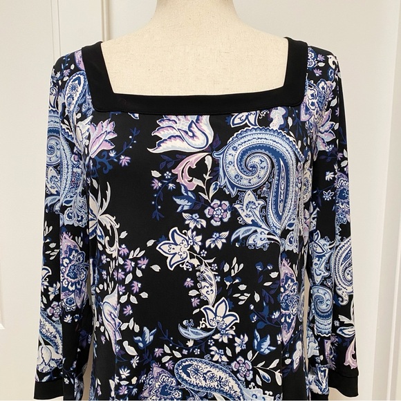 WHBM Paisley Shift Dress Black Blue Lilac White Mini Midi Knee Career Office Lrg - Picture 9 of 14